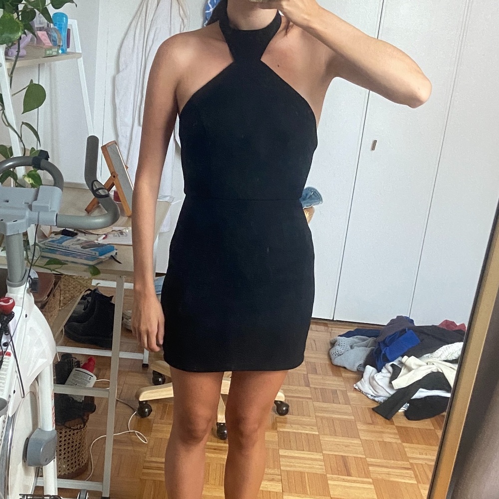 Date party/going out black dress in faux suede material size 4